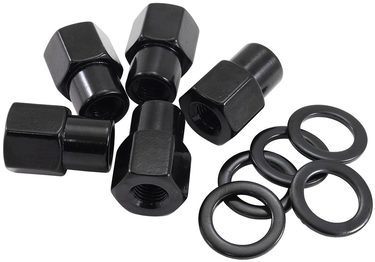 0.550" Shank Open Black Wheel Nuts - 7/16-20" Pack of 5, Washer Seat with Shank