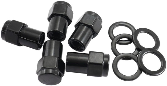 0.550" Shank Closed Black Wheel Nuts - M12 x 1.50mm Pack of 5, Washer Seat with Shank