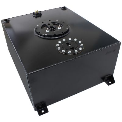 Aluminium 76 Litre (20 Gal) Fuel Cell Flat Bottom Triple 40mm Pump Hanger & Fuel Sender - Black