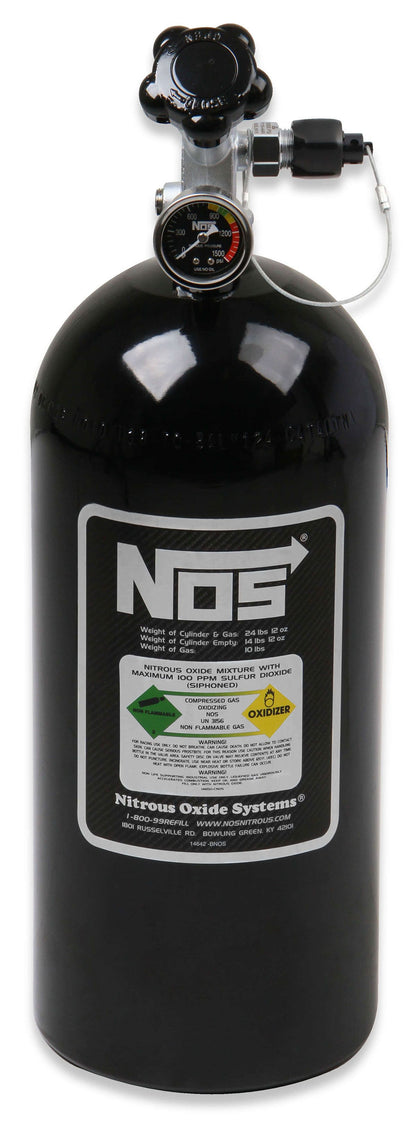 Nitrous Bottle 10-lb. (Black) 21" x 7" dia. With Super Hi-Flo Valve, Gauge & Racer Safety Blow-Off