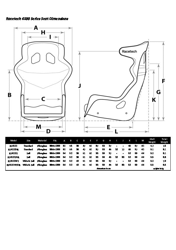 Racetech 4100HR Racing Seat with Head Restraint Wings